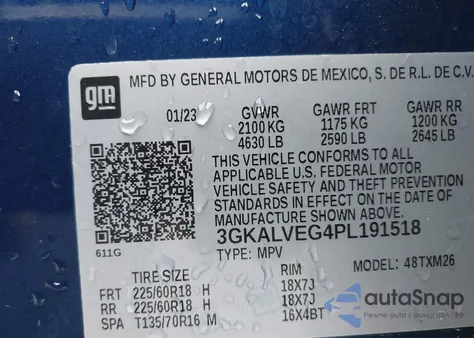 2023 GMC Terrain Awd Slt z USA, uszkodzony, nr VIN 3GKALVEG4PL191518